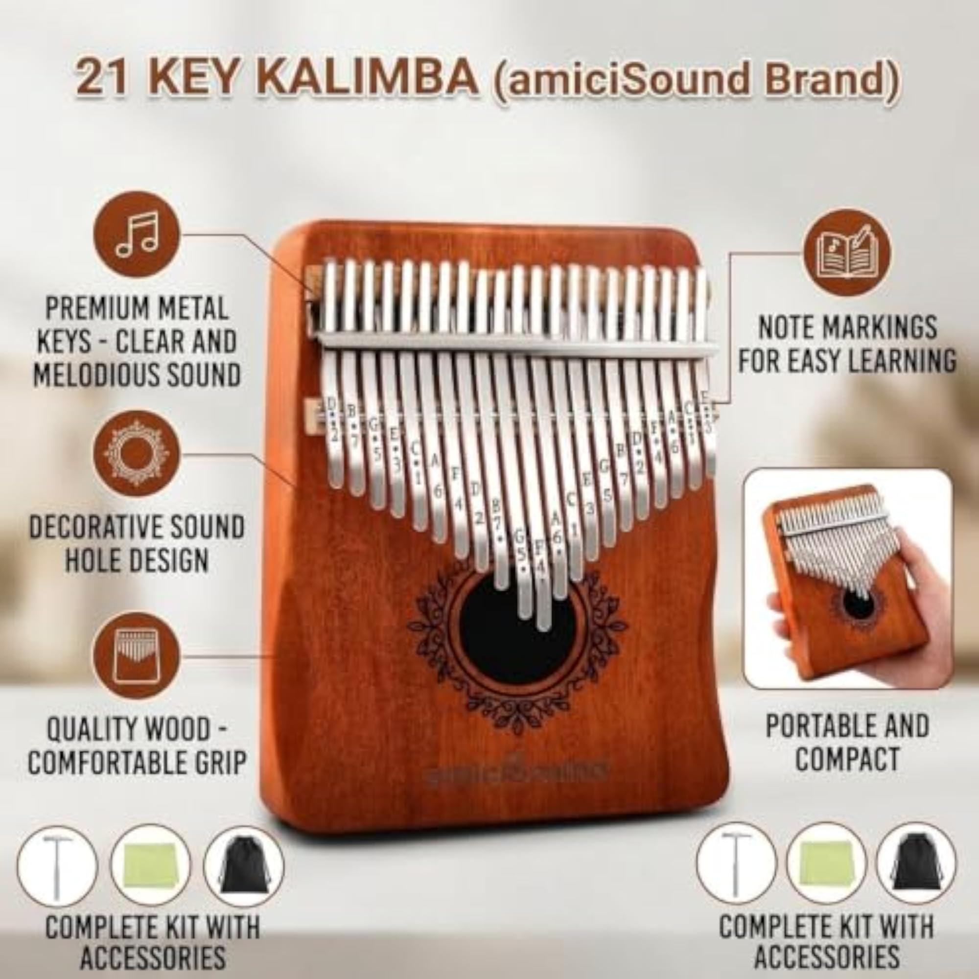 Kalimba Thumb Piano 21 Keys Wooden Musical Instrument