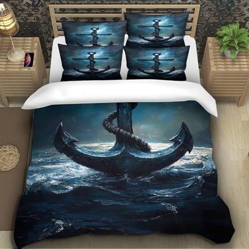 Housse de couette américain 3D confortable pour lit double style marin - 5