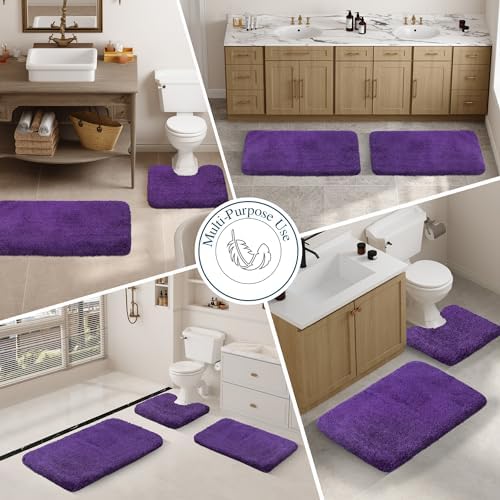 Walensee Bathroom Rug Non Slip Bath Mat for Bathroom (16 x 24, Dark Purple) Water Absorbent Soft Microfiber Shaggy Bathroom Mat Machine Washable Bath Rug for Bathroom Thick Plush Rugs for Shower — view 5