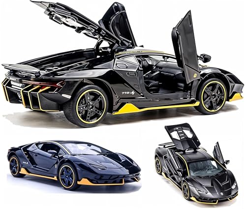 Image of Lamborghini Centenario Die Cast Model Car 1:32 Scale | Pull Back Toy Car with Sound & Light | Openable Doors, Black Gold Collectible Car Toy for Kids Boys Gift