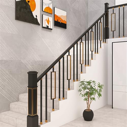 Barandilla de metal para escalera con acabado de lujo negro y dorado de 37,4" 5