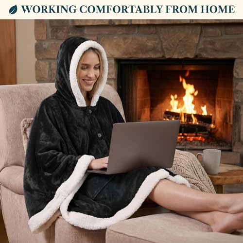 PAVILIA Angel Wrap Kapuzendecke,Poncho-Decke mit flauschigem Plüsch-Sherpa-Futter,tragbare Decke Überwurf Geschenk mit Kapuze Taschen… – Ansicht 7