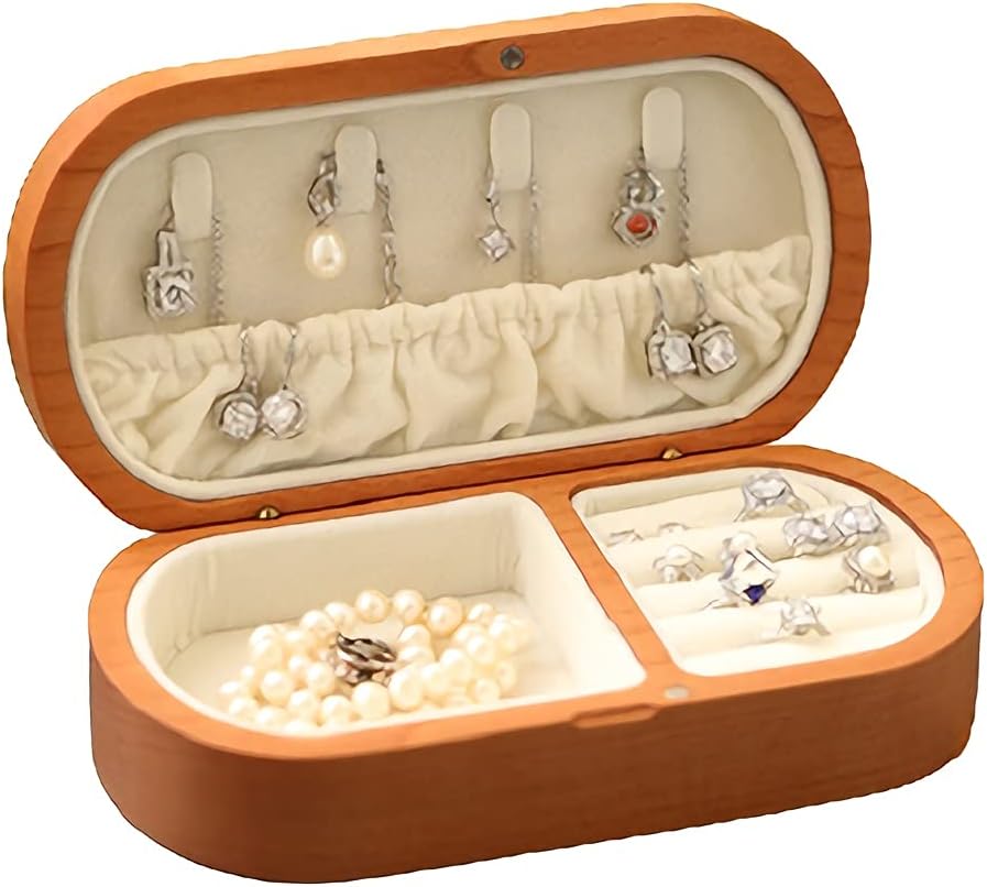 XWDQ girl Retro Jewelry Box Portable Wooden Jewelry Case For Earrings Necklaces Rings Birthday Gifts Women Girl Jewelry Organizer travel (Color : Cherry wood, Size : 7.1x3.5x1.8 inch)