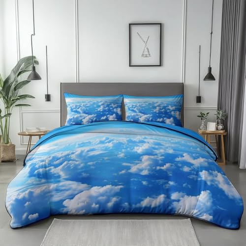 Funda nórdica Fotografía Tierra Nubes Reversible con Estampado con Cremallera Azul Cielo Juegos de Cama de Microfibra Suave Que no Necesita Planchado, para Verano e Invierno 260 x 240 cm