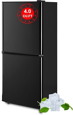 Refrigerator with Freezer 4.0 Cu.Ft Bottom Freezer 2 Door Fridge Black | 7 Level Adjustable Thermostat Control, Lock Fresh, for Apartment Bedroom Dorm and Office,Low noise