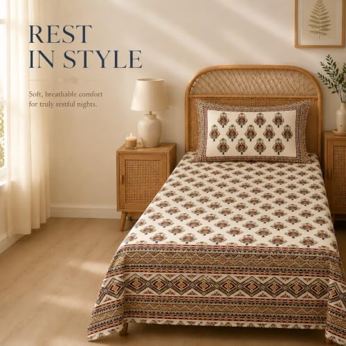 Image of BSB HOME 240 TC Premium Single Bed Bedsheet, Soft Floral Printed Bed Sheet, Elegant Cotton-Look Bedding with Stylish Floral Pattern Bedsheet for Bedroom, 60 x 90 Inches (152 x 229 cm) - Espresso