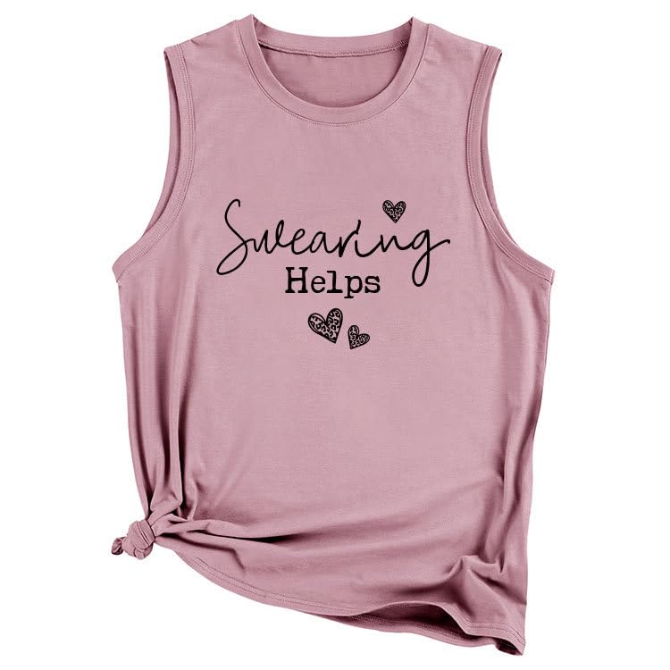 Funny Swearing Helps Shirts, Womens Summer Vest Crewneck Funny Graphic Tees Loose Fit Casual Sleeveless Tops2