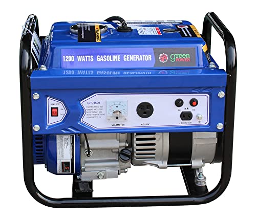 Green-Power America GPD1500W Portable Gasoline Generator, 68dB Quiet, 1.3 Gallon Fuel Tank, 12V...