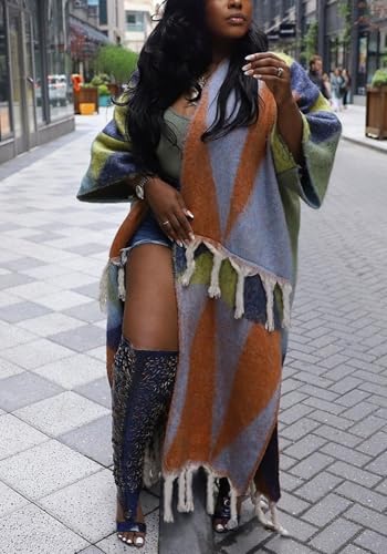 Ecirod Womens 2024 Fall Open Front Fringe Knit Cardigan Long Sweaters Aztec Double Slit Tassels Kimono Duster Cardigans2