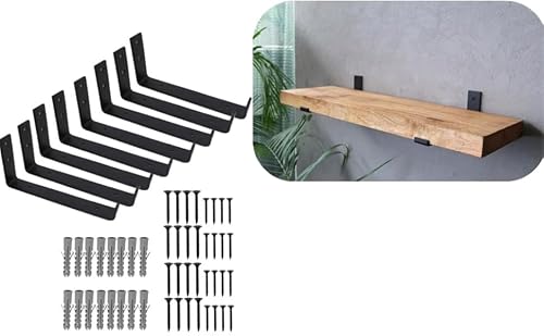 Lang Horn Soportes de estante resistentes para estantes, soporte de estante para estantes de andamio, estilo industrial fuerte, hecho de acero de 5 mm, 225 x 40 mm (negro, paquete de 8)