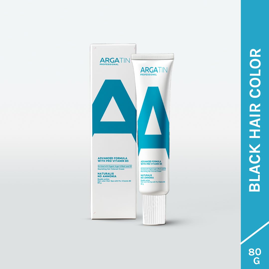ARGATIN Professional Naturalis Hair Color Developer 20 Volume 6% 1000ml + Hair Color Tube No.1 Black 80gm (Ammonia Free) | 2in1 Formulation with Enriched Pro Vitamin B5 1