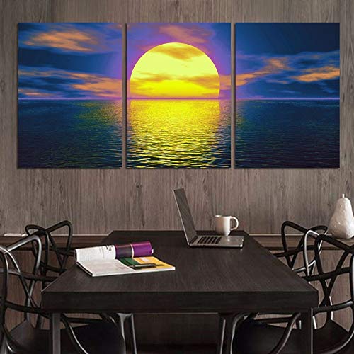 Impression sur Toile pour Murs Vides Salon Décoration Murale 3 Pièces Clair de Lune Doré