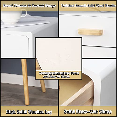 Set Of 2 Nightstand End Table, Mid-Century Modern Wood Storage Bedside Table With 2 Drawers, Boho Nightstand Furniture Suitable For Bedroom(White) #TOP6