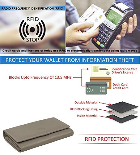 Image of Women's Top Grain Leather Wallet, RFID Blocking Bifold clutch, 17 Card Slots, Zip Pocket Organizer, Elegant Gift for Women - Birthday, Valentine, Anniversary - TAUPE
