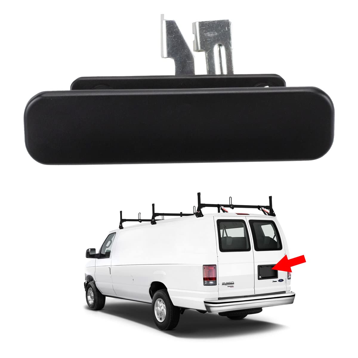 RLB-HILON (All Metal 77534 Exterior Door Handle Compatible with 1992-2007 Ford E150 E250 E350 E450 Econoline Rear Right Cargo & License Plate Tag Bracket, Replaces for 6C2Z-15434A20-AA