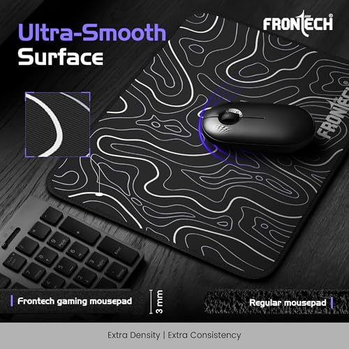 Image of FRONTECH Premium Computer Mouse Pad - 260mm x 210mm x 3mm | Anti-Slip Rubber Base | Water-Resistant | Micro-Textured Surface with Stitched Edges (MSP-0061 Grey)