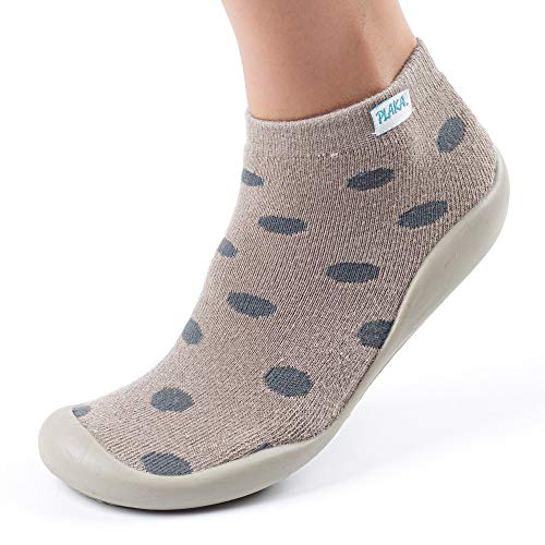 Plaka Slipper Socks for Women | Multipurpose Non Slip Socks | Cozy Cotton House Slippers for Women | Beige & Dots | Size 8