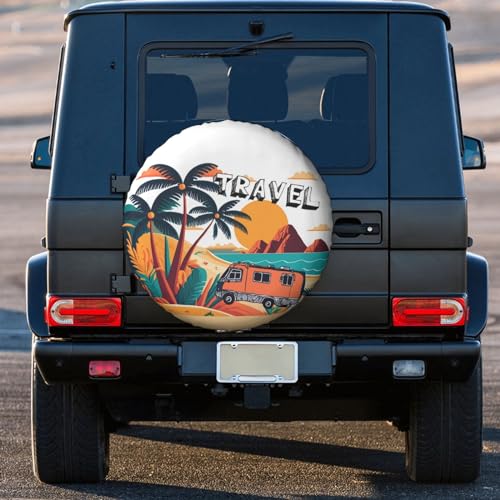 Image of Beach Sunset Spare Tire Cover Wheel Protectors Tyre Covers Weatherproof Wheel Covers Universal Fit for Trailer Rv SUV Truck Camper Travel Trailers 14 inch
