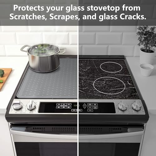 Image of YUHFERA Stove Top Cover for Electric Stove - Silicone Stove Mat for Glass Top, Glass Cooktop Protector, XL Dish Drying Mats for Kitchen,Oven Covers for Electric Stove (Gray,30 x 21)