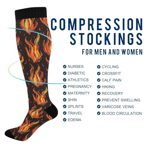 Flames Fires Compression Socks for Women Men Knee High Socks for Running Athletic Nurse Cycling Sports4