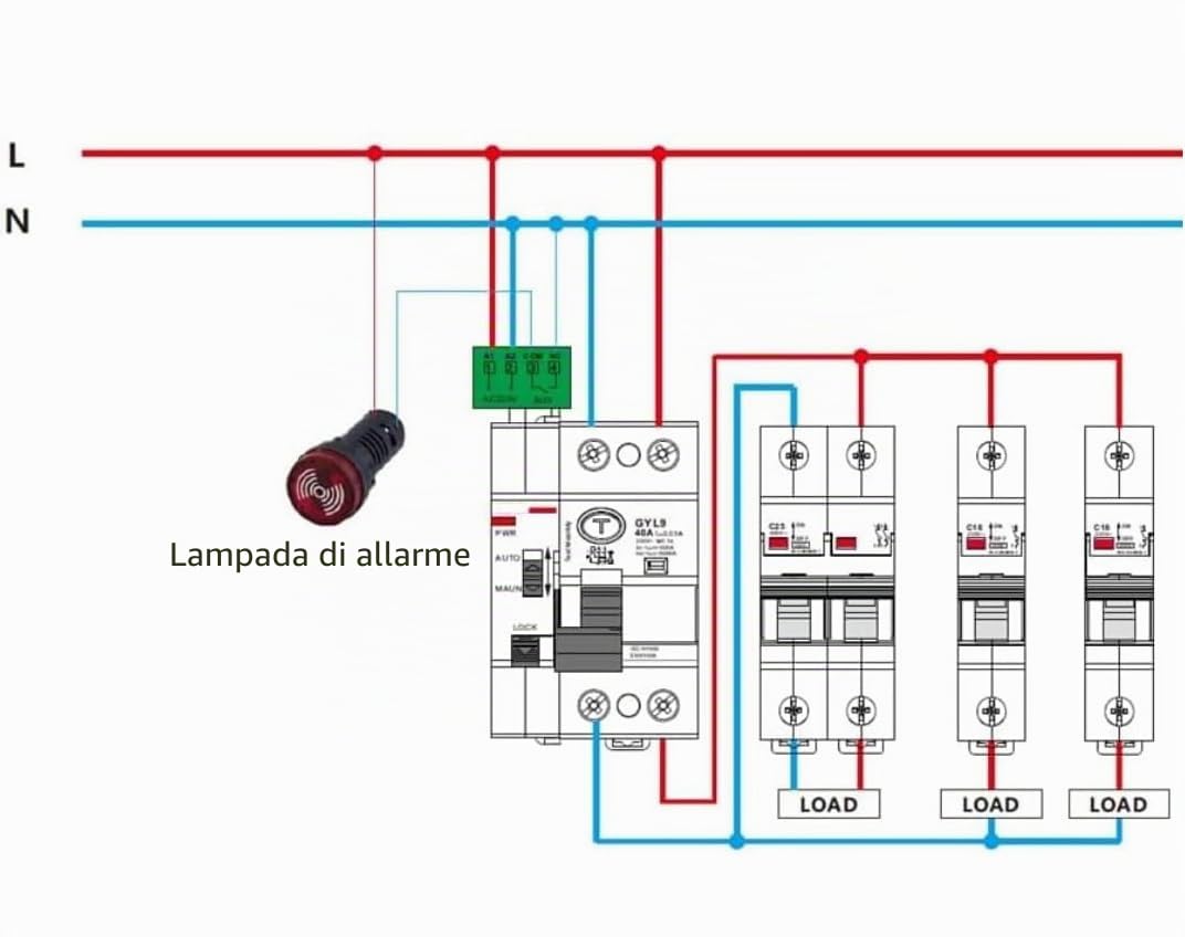 Interruttore differenziale autoripristinabile super immunizzato classe A 2P 40A 30mA 6Ka. Interruttore differenziale con riarmo automatico a 2 poli su guida DIN.