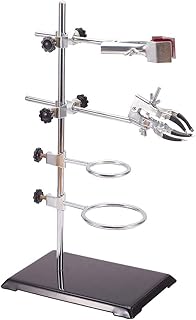 OLYCRAFT Laboratory Grade Stand Support Set, with Coated Base (8.3"x5.4"), Rod (Length 16") 2 Retort Rings (Dia. 2"/3"), One Flask Clamp, One Cork Lined Burette Clamp with Boss Head
