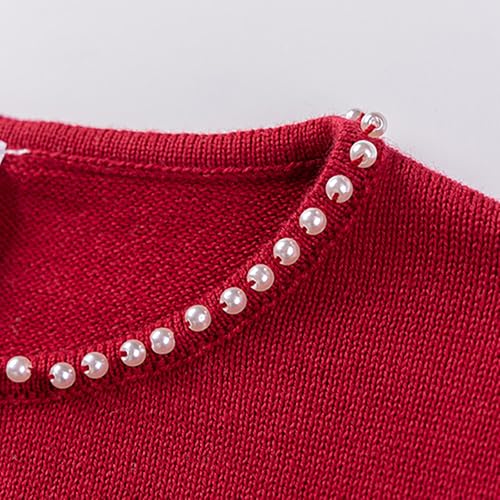 Kids Girls Spring And Fall Round Neck Jacket Coat Tops Wooden Ear Edge Pearl Knitted Cardigan Warm Outerwear3
