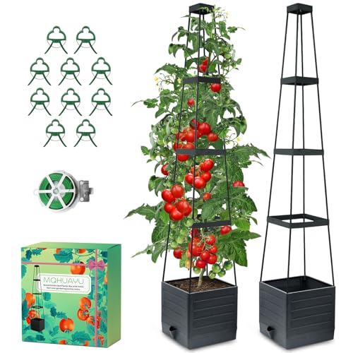 MQHUAYU 150cmTomatentopf, 2 Pack Selbstbewässerung Tomatentopf mit Rankhilfe,Tomaten Rankhilfe mit Wasserspeicher，Höhe Einstellbar Tomatenturm，für Kletterpflanzen Gemüse Blumen Outdoor&Indoor