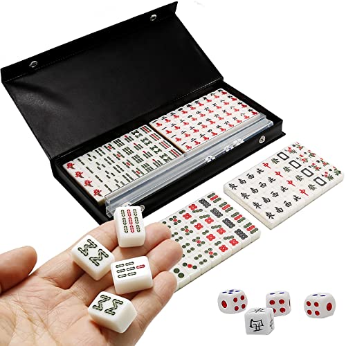 Vikksaer Travel Mini Mahjong Set，中国麻将 Traditional Chinese Games，0.8In Portable 146 Tiles Acrylic Material Mah-Jong， Leisure Time Travel Party Dorm #TOP2