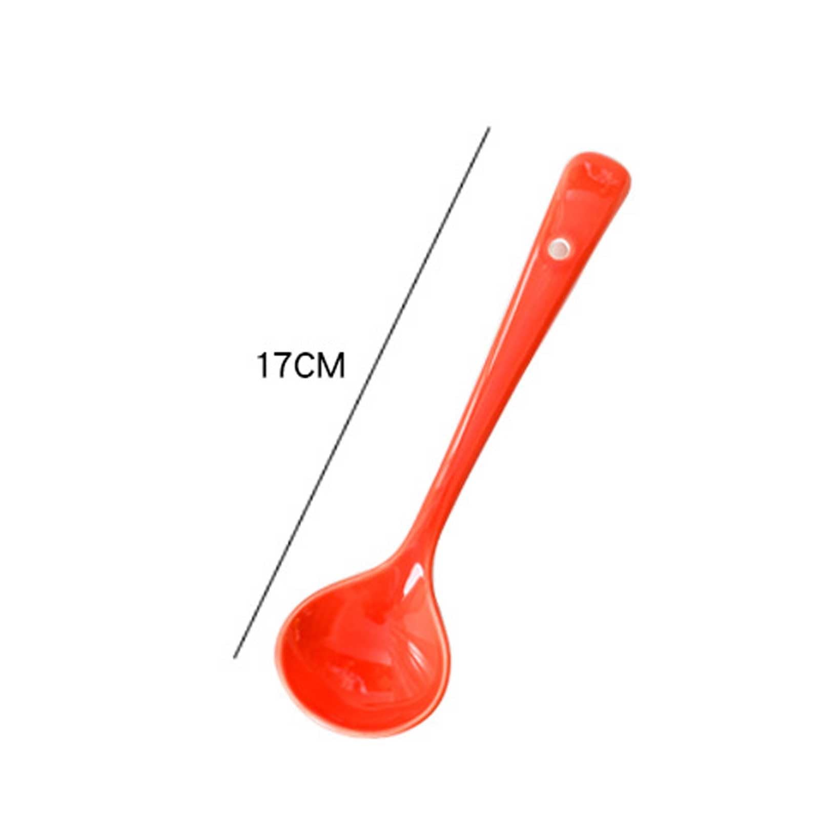 Cuchara de Sopa Cuchara de cerámica Cucharas de Sopa Cuchara de Sopa asiática de Mango Largo con Agujero Cuchara de Ramen China Coreana Japonesa Cuchara de Cena(Orange)