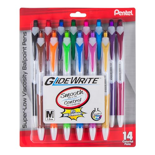 Stylos à bille Pentel GlideWrite lot de 14 couleurs assorties pointe 1mm