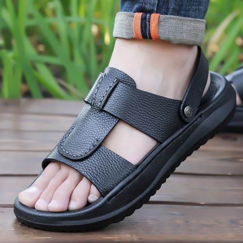 Barefoot Jesus Sandals for Men Slingback Beach Slides Slip On Slippers Breathable Lightweight Waterproof Leather Open Toes No-Slip Platform Cloud Sole Casual Summer Flats Comfort Walking Water Shoes3
