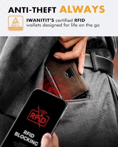 iwantit Pop Up Wallet for Men, Minimalist Wallet RFID Blocking with Money Clip & ID Window, Metal Aluminum Mens Wallet, Bifold Slim Credit Card Holder Magnetic Closure Smart, Gift for Men(Brown)4