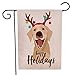 Capsceoll Garden Flag Outdoor 12.5X18 Inch Double Sided Happy Dog Rain Deer Horns Decorated Christmas Balls Decorative Yard Flag for Autumn Christmas Christmas