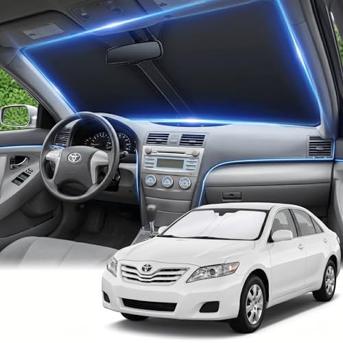 for Toyota Camry Windshield Sun Shade 2007-2011, Double Layer 240T Front Window UV Blocking Visor, Custom Fit Foldable Car Sunshade for Summer