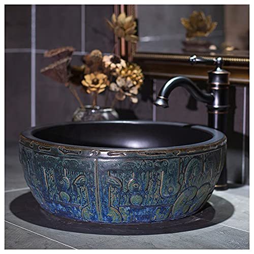 Lavabo redondo pintado a mano ideal para la remodelación de baños rústicos y modernos 2