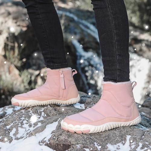 Image of Men's and Women's Barefoot Hiking Boots | Zero Drop Winter Snow Boots with Wide Toe Box | Slip-On Waterproof Ankle Booties | Minimalist Five-Finger Sneakers for Outdoor Hiking and Walking