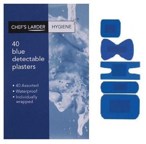 Chef's Larder Hygiene 40 Blue Detectable Plasters - single - First Aid use in Kitchen Food Areas