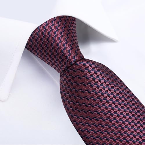 Image of DiBanGu Striped Tie Set for Men Silk Woven Plaid Necktie and Pocket Square Cufflinks Business Wedding