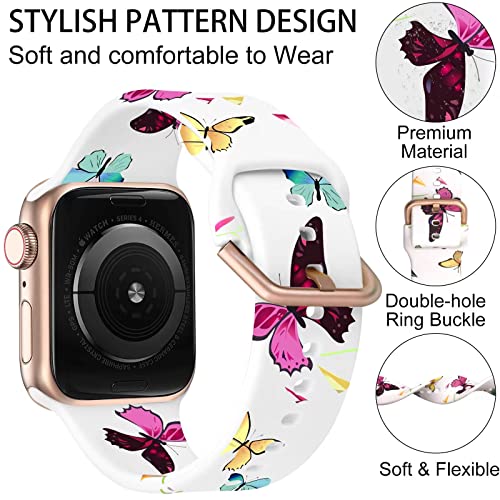 Image of ACESTAR Double Sided Band Compatible with Apple Watch Band 38mm 40mm 41mm /42mm(Series 11 10), Cute Floral Soft Silicone Replacemen for iWatch Series 11 10 9 8 7 6 5 4 3 2 1 SE, Butterflies