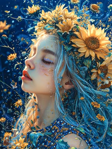 Peinture street art et tableau moderne abstrait fille tournesol en grande toile