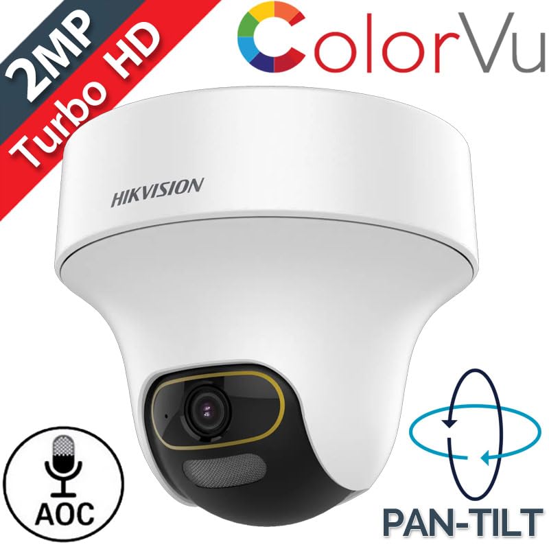 HIKVISION 2MP ColorVu Audio PT 360° Built-in Mic IR White Light with Solid Light Alarm Motion Detection 2MP HD Indoor CCTV Camera [DS-2CE70DF3T-PTS] for 2MP & Above DVR + BNC/DC, White — Amazon image 3