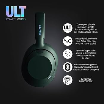 Sony ULT Wear - Casque sans Fil Bluetooth avec ULT Power Sound