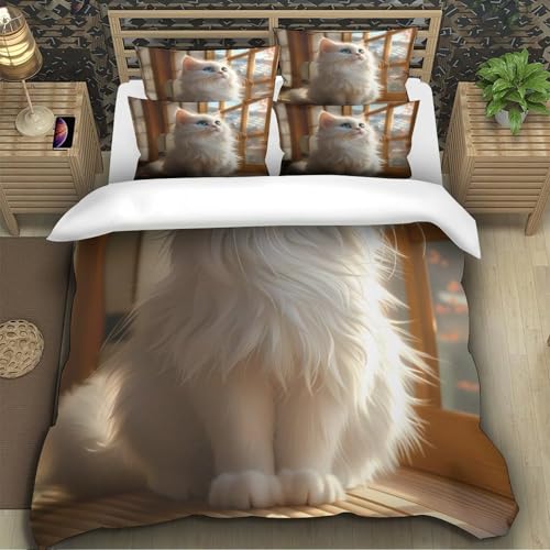 Drap de couette chat blanc 3D de qualité supérieure en microfibre lavable inaltérable