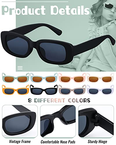 Xuhal 8 Pairs Kids Retro Rectangle Sunglasses Polarized Sunglasses Children Girls Boys Y2K Trendy Eyewear Square Frame Glasses for Summer Beach Age 3-10 Toddlers3