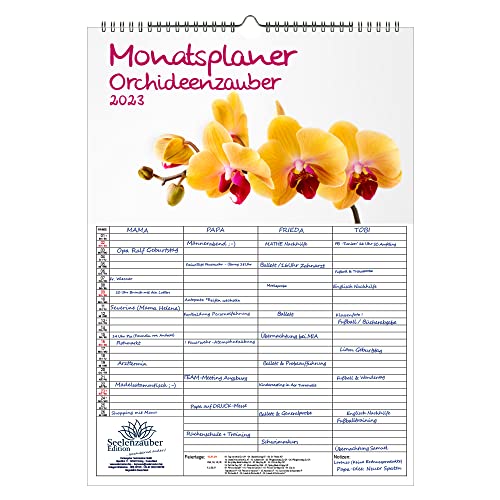 Wall Planner Family Planner 4 Columns - Orchid Magic DIN A3 Calendar for 2022 Orchids and Flowers