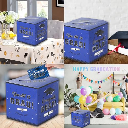 Image of Graduation Card Box 2026 Graduation Party Decorations Blue Graduation Card Box Holder Foldable Congrat Grad Card Gift Boxes Money Box 2026 Graduation Decoration 2026 Graduation Party Supplies Favor