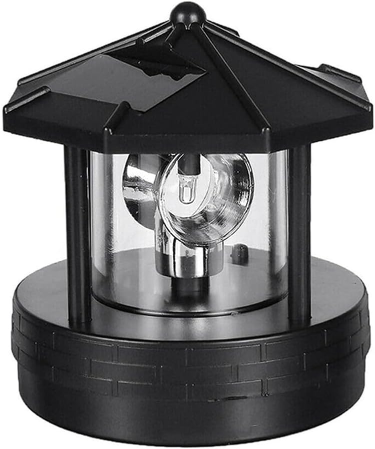 Solar Rotating Lighthouse, LED Solar Lighthouse Garden Lawn Light Waterproof Street Light for Outdoor, Garden, Pathway Decoration(Black)