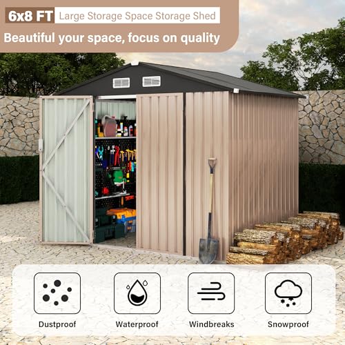 Outdoor Metal Sheds 6x8, Outdoor Storage Shed Metal Garden Tool Shed for Backyard, Utility Sheds Buildings with Air Vent