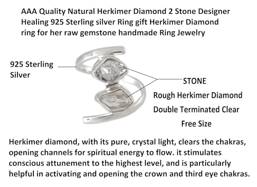 Image of AAA Quality Natural Herkimer Diamond 2 Stone Designer Healing 925 Sterling Silver Ring gift Herkimer Diamond ring for her raw gemstone handmade Ring Jewelry